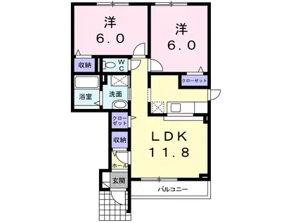 LEAFPLAZAⅡ(2LDK/1階)の間取り写真