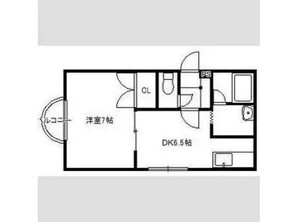 ハイエスト中の島(1DK/2階)の間取り写真
