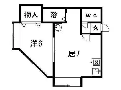 カーサ北野(1DK/2階)の間取り写真
