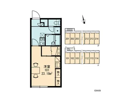 レオパレスアベニュー(1K/1階)の間取り写真