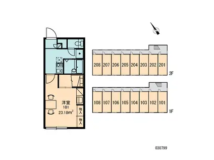 レオパレスクローバー(1K/2階)の間取り写真