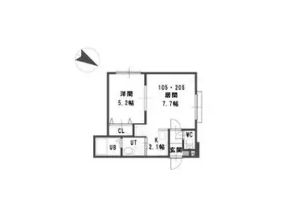 ルミエール本通11南(1LDK/1階)の間取り写真