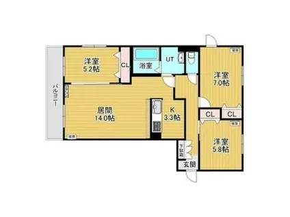 レジデンス白石中央Ⅴ(3LDK/3階)の間取り写真