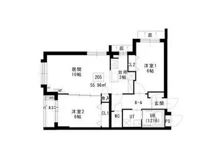 ノヴァ白石ーⅡ(2LDK/2階)の間取り写真