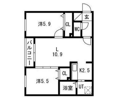 NOVEL北広島(2LDK/2階)の間取り写真