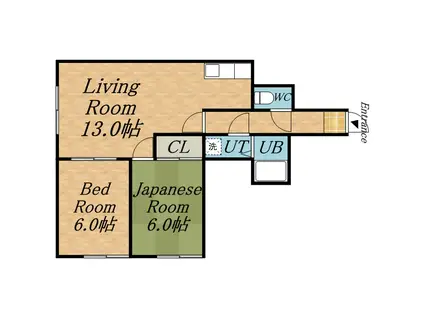 アーバン北郷(2LDK/3階)の間取り写真