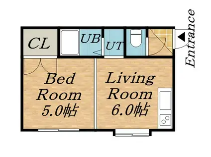 クィーンズコートⅡ(1DK/2階)の間取り写真