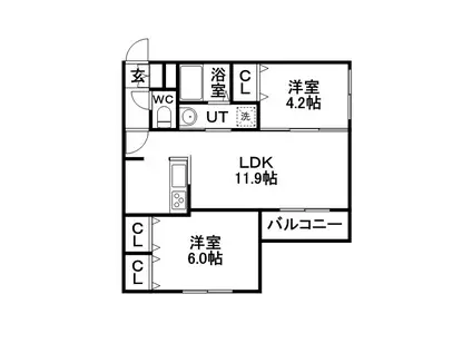 アルバミュウ(2LDK/2階)の間取り写真