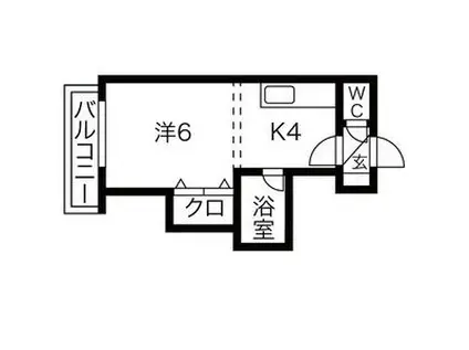 グリーンホームズ(1DK/4階)の間取り写真