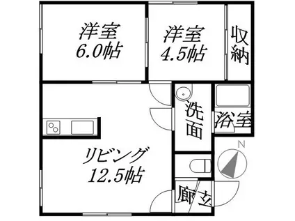 札幌市東豊線 学園前駅(札幌) 徒歩4分 3階建 築23年(2LDK/3階)の間取り写真