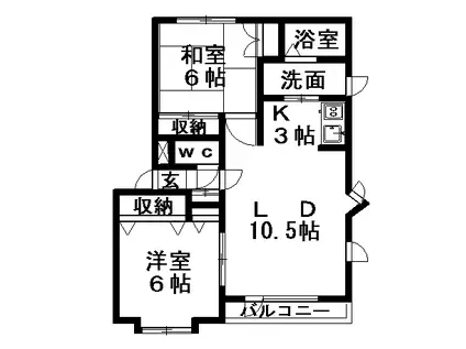 プルーデンス西岡Ⅱ(2LDK/3階)の間取り写真