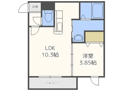 インデックス中の島(1LDK/4階)の間取り写真