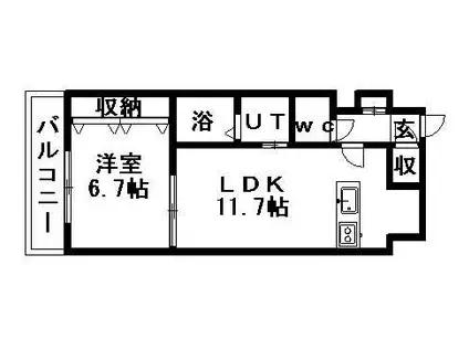 KKS羊ヶ丘(1LDK/12階)の間取り写真