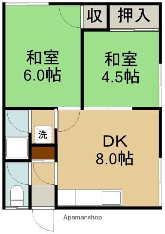 ひまわりアパート高丘(2DK/2階)の間取り写真