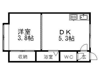 クルーズハウス東札幌(1DK/2階)の間取り写真