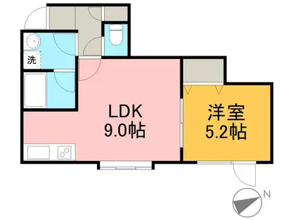 ハッピネス北郷Ⅱ(1LDK/1階)の間取り写真