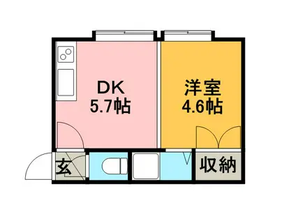 森住販美園マンション(1DK/2階)の間取り写真