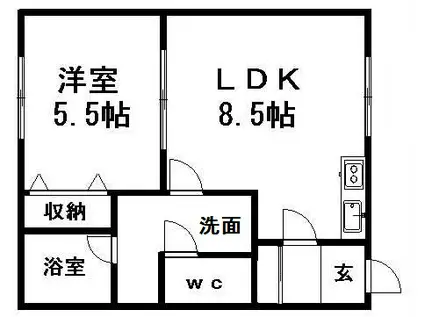 コージーコート西岡(1DK/2階)の間取り写真