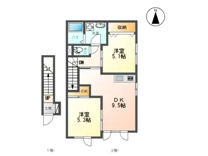 ハウスKMT(2LDK/2階)の間取り写真