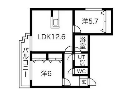 澄川パークハイツ2(2LDK/3階)の間取り写真