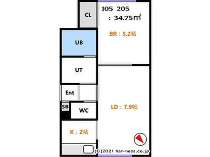 ARIES(1LDK/2階)の間取り写真