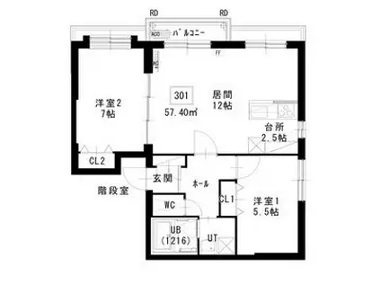 ノヴァ白石ーⅡ(2LDK/3階)の間取り写真
