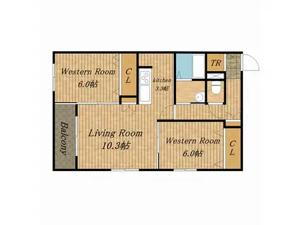 クレール美園(2LDK/1階)の間取り写真