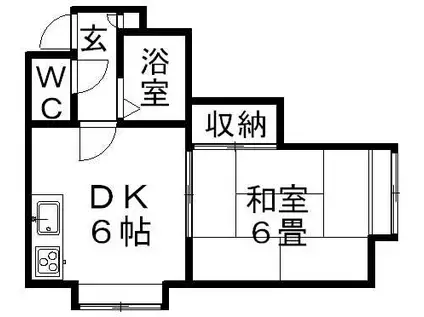 フロスティ川沿B(1DK/3階)の間取り写真