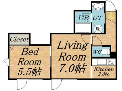 パームハイツ(1LDK/2階)の間取り写真