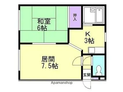 アサヒMS(1LDK/1階)の間取り写真