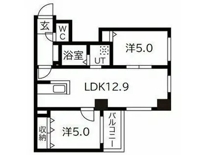札幌市南北線 自衛隊前駅 徒歩14分 4階建 築20年(2LDK/2階)の間取り写真