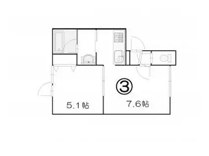 ロワール伏古II(1DK/1階)の間取り写真