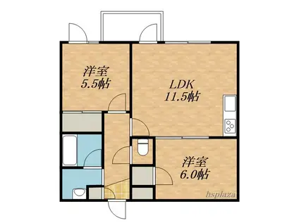 ヒルトップ西岡(2LDK/2階)の間取り写真