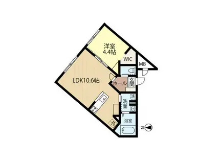 JEEKBLAU美園(1LDK/4階)の間取り写真