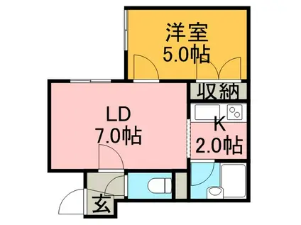 シャネル中の島五番館(1DK/1階)の間取り写真