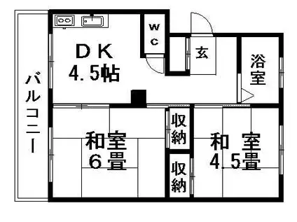 朝日ハイツ1号棟(2DK/3階)の間取り写真