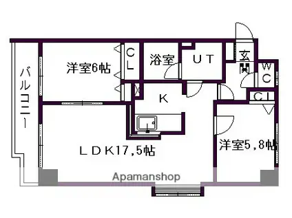 クラウンヒルズ(2LDK/2階)の間取り写真