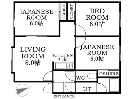 グランパス北郷A(3LDK/1階)の間取り写真