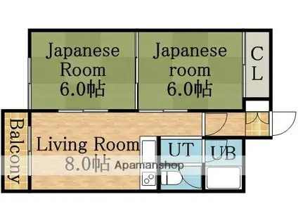 南郷丘ハイツ(2DK/2階)の間取り写真