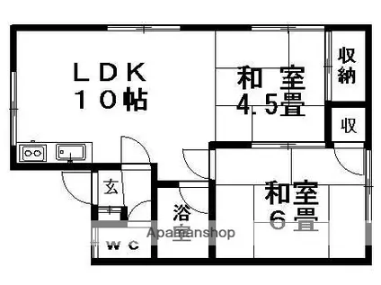 窪田ハイツ(2LDK/2階)の間取り写真