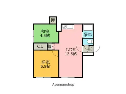 メゾンドボワール菊水(2LDK/1階)の間取り写真