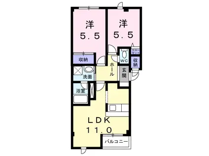 ノースドリーム(2LDK/2階)の間取り写真