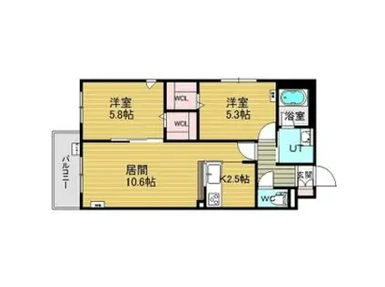 イー・ウォール ヒロ(2LDK/5階)の間取り写真