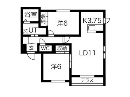 ラフォーレ楡(2LDK/1階)の間取り写真