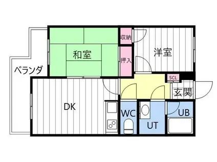 コーポ佐野富月寒東(2DK/3階)の間取り写真