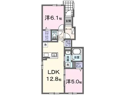 札幌市東西線 ひばりが丘駅(北海道) 徒歩12分 2階建 築1年(2LDK/1階)の間取り写真