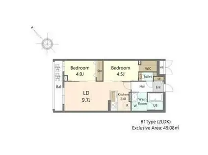 SーRESIDENCE東札幌BLING(2LDK/2階)の間取り写真