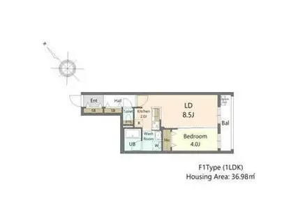 SーRESIDENCE東札幌BLING(1LDK/2階)の間取り写真