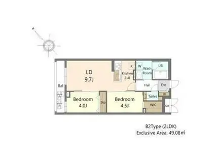 SーRESIDENCE東札幌BLING(2LDK/4階)の間取り写真