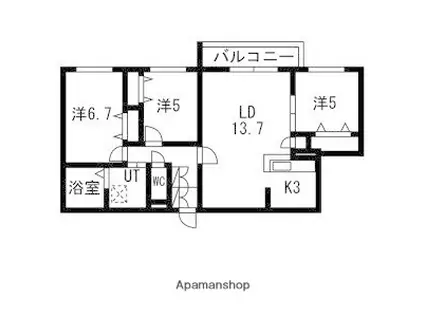 本郷通1丁目北マンション(3LDK/4階)の間取り写真